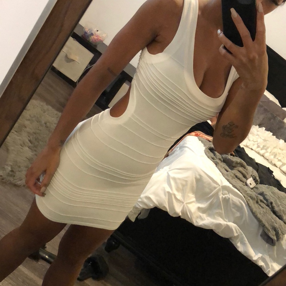 White BEBE bandage dress with open back